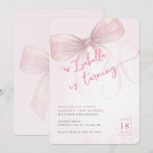 Invitation Trendy Pink Bow Elegant Winter 30th Birthday (Devant / Derrière)