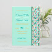 Invitation Trendy Pink Rainbow Finch Bird & Green Foliage (Debout devant)