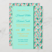 Invitation Trendy Pink Rainbow Finch Bird & Green Foliage (Devant / Derrière)
