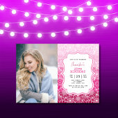Invitation Trendy Pink Stripes Floral Frame Photo Anniversair
