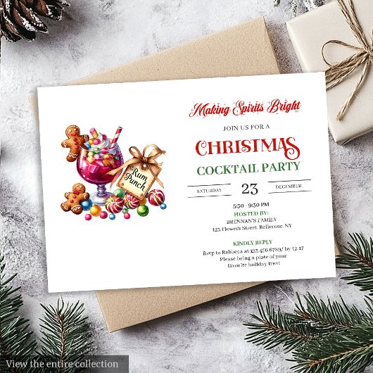 Invitation Trendy printable Christmas cocktails party invites