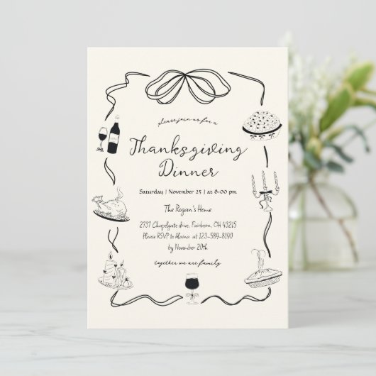 Invitation Trendy Quirky Hand Drake Scribble Thanksgiving (Debout devant)