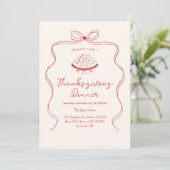 Invitation Trendy Quirky Hand Drake Wavy Pie Thanksgiving (Debout devant)