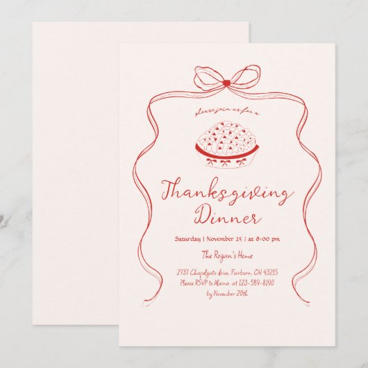 Invitation Trendy Quirky Hand Drake Wavy Pie Thanksgiving (Devant / Derrière)