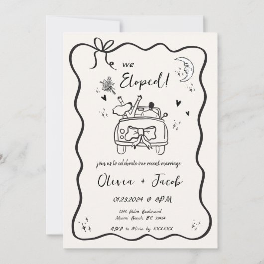 Invitation Trendy Quirky Hand Drake Wavy We Elopoped Mariage (Devant)