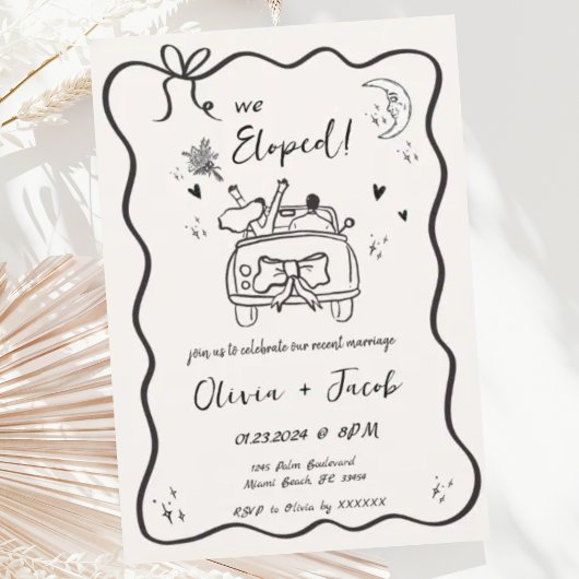 Invitation Trendy Quirky Hand Drake Wavy We Elopoped Mariage