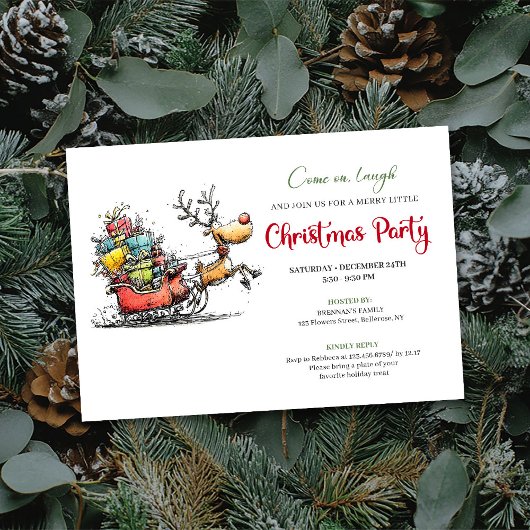 Invitation Trendy quirky reindeer Christmas party invite