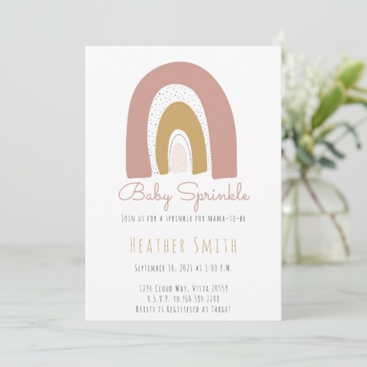Invitation Trendy Rainbow Theme blush moutarde rose Sprinkel (Debout devant)