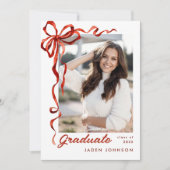 Invitation Trendy Red Bow Ribbon 2 PHOTO Graduation Party (Devant)