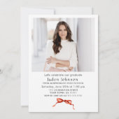 Invitation Trendy Red Bow Ribbon 2 PHOTO Graduation Party (Dos)