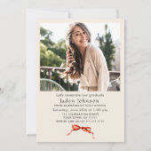 Invitation Trendy Red Bow Ribbon 2 PHOTO Graduation Party (Dos)