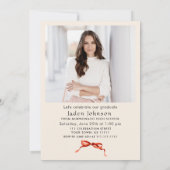 Invitation Trendy Red Bow Ribbon 2 PHOTO Graduation Party (Dos)