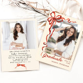 Invitation Trendy Red Bow Ribbon 2 PHOTO Graduation Party