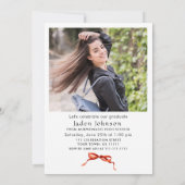 Invitation Trendy Red Bow Ribbon 2 PHOTO Graduation Party (Dos)