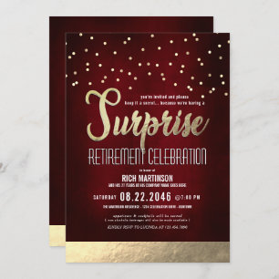 Invitation Trendy Red/Gold Surprise Retraite Party