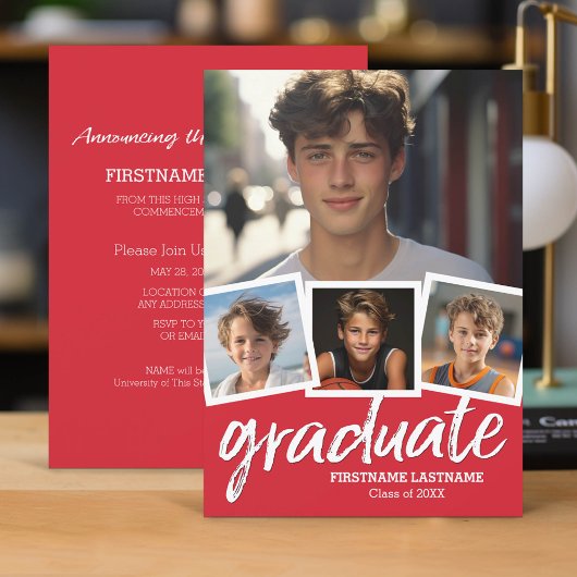 Invitation Trendy Red Graduation Party 4 Photo