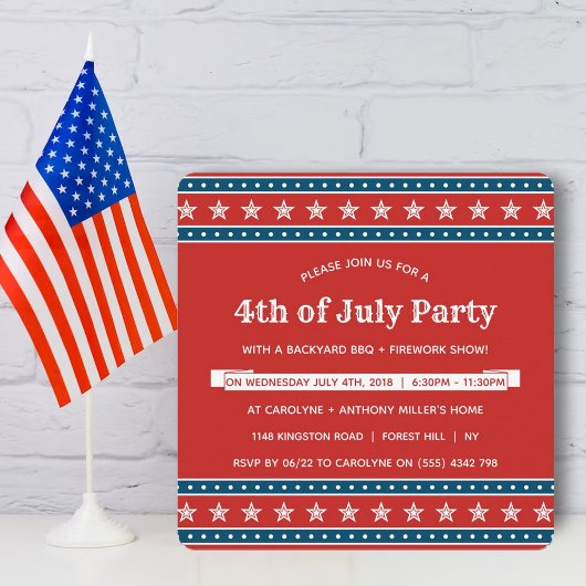 Invitation Trendy Red, White & Blue 4th Of July Party