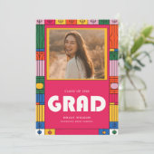 Invitation Trendy Retro Modern Grad Photo Graduation (Debout devant)