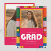 Invitation Trendy Retro Modern Grad Photo Graduation (Devant / Derrière)