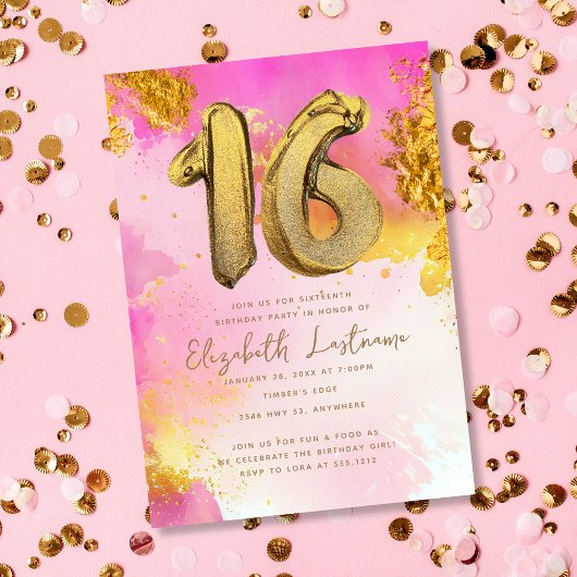 Invitation Trendy rose or doux 16 Anniversaire