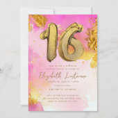 Invitation Trendy rose or doux 16 Anniversaire (Devant)