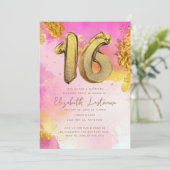 Invitation Trendy rose or doux 16 Anniversaire (Debout devant)