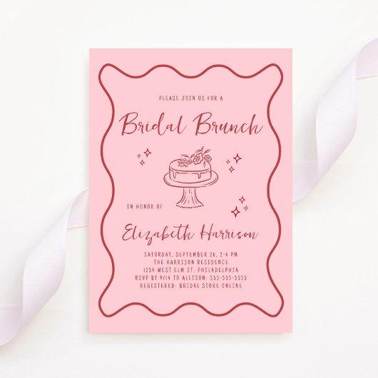 Invitation Trendy rose rouge Vavy Frame Bridal Brunch Douche