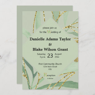 Invitation Trendy Sage Hues & Gold Parties scintillant Faire-