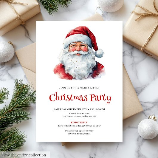Invitation Trendy Santa Claus Watercolor Kids Party Invites
