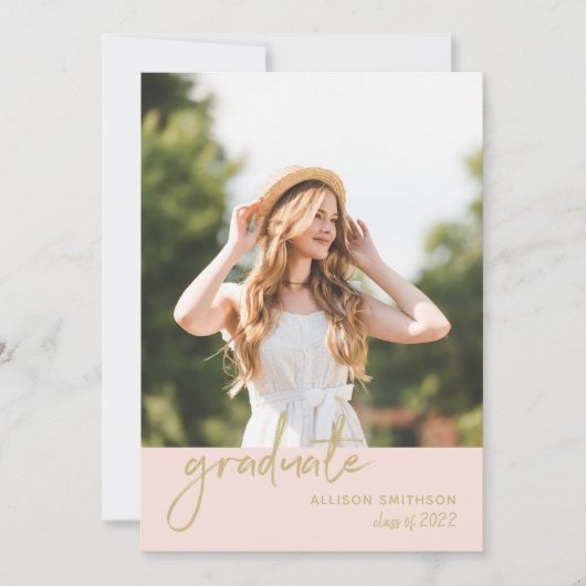 Invitation Trendy Script Blush Pink et Gold Graduation Party (Devant)