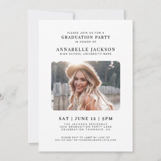 Invitation Trendy Script Graduate Simple Photo Graduation (Dos)