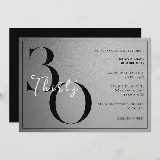 Invitation Trendy Shiny Modern Unisex 30th Birthday (Devant / Derrière)