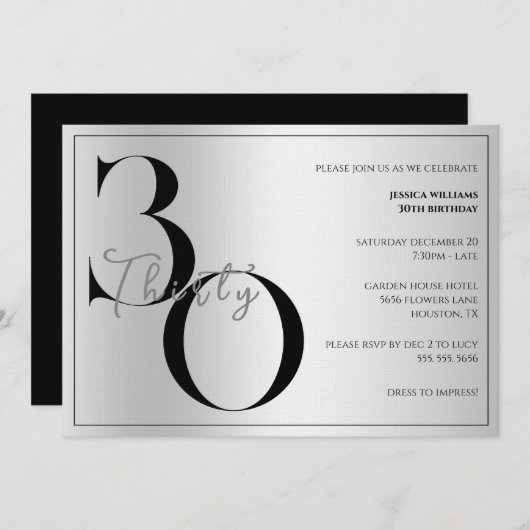 Invitation Trendy Shiny Modern unisex 30th Birthday  (Devant / Derrière)