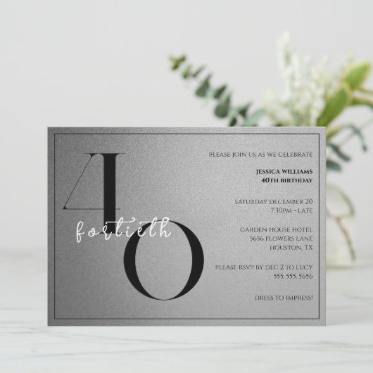 Invitation Trendy Shiny Modern Unisex 40th Birthday (Debout devant)