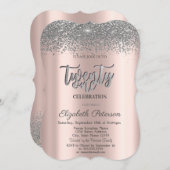 Invitation Trendy Silver Diamonds Rose Gold 21e anniversaire (Devant / Derrière)