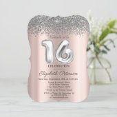 Invitation Trendy Silver Diamonds Rose Gold Douze Ans (Debout devant)