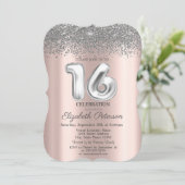 Invitation Trendy Silver Diamonds Rose Gold Sweet 16 (Debout devant)
