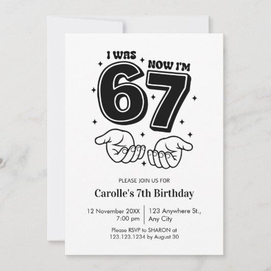 Invitation Trendy Six Year Old Funny 7th Birthday (Devant)
