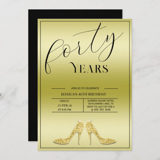 Invitation Trendy Stiletto's Modern 40th Birthday (Devant / Derrière)