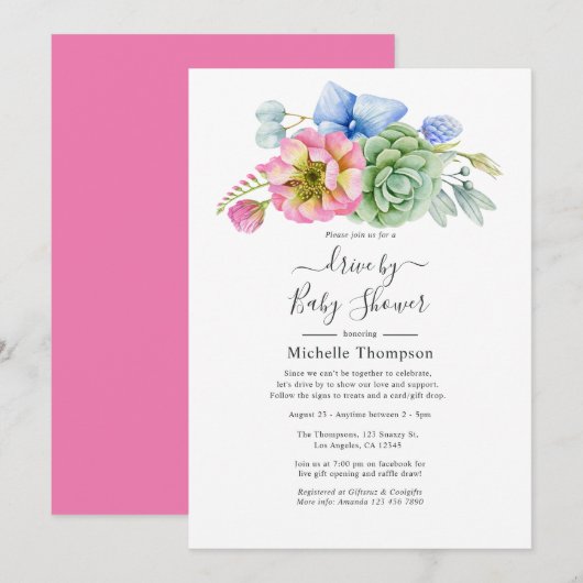 Invitation Trendy Succulent Floral Drive Par Douche (Devant / Derrière)