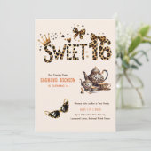 Invitation Trendy Sweet 16 Tea Party Empreinte de léopard (Debout devant)