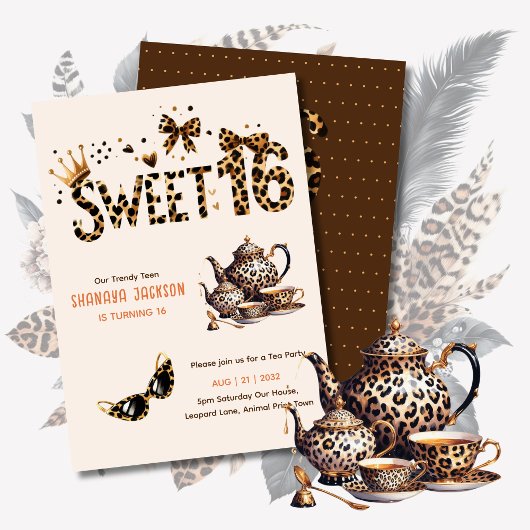 Invitation Trendy Sweet 16 Tea Party Empreinte de léopard