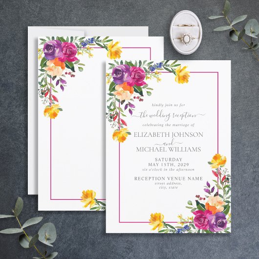 Invitation Trendy Technicolor Boho Floral Wedding Reception