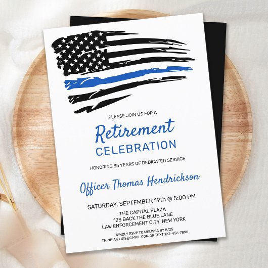 Invitation Trendy Thin Blue Line Police Agent Retraite