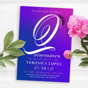 Invitation Trendy Tiara Pink Gradient 15ème Quinceañera Party