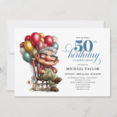 Invitation Trendy Whimsical Man 50th Birthday Funny Humor (Devant)