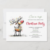 Invitation Trendy whimsical reindeer holiday party invite (Devant)