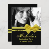 Invitation Trendy Yellow Bow Graduation Party Photo Invitatio (Devant / Derrière)