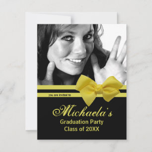 Invitation Trendy Yellow Bow Graduation Party Photo Invitatio