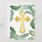Invitation Trendygreenery Gold Cross Confirmation Célébration (Dos)